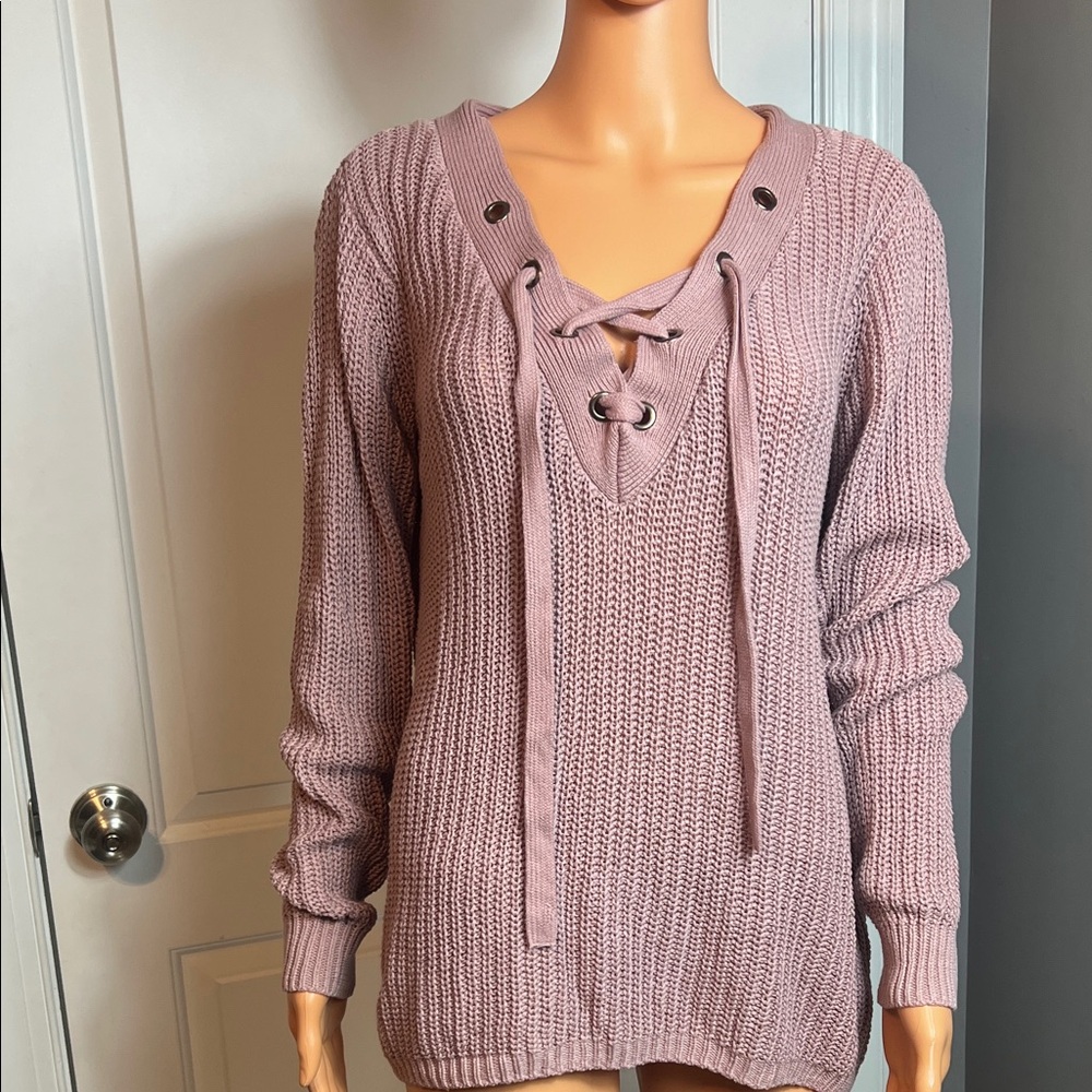 RUBY MOON - PINK MAUVE CORSET STYLE SWEATER - MEDIUM